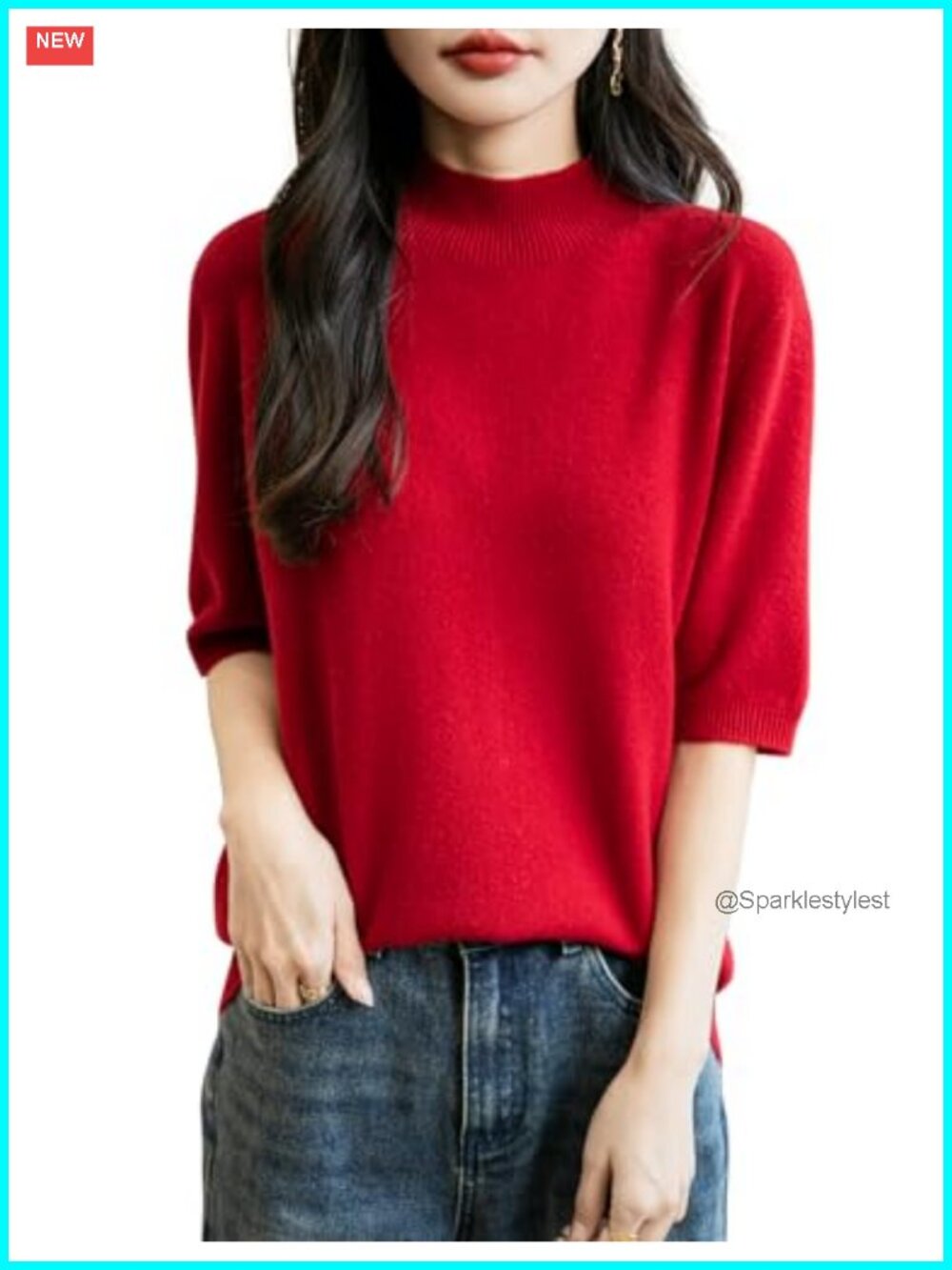 100% Merino Wool Seamless Mock Neck Short Sleeve Sweater